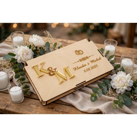 Drewniane pudełko na pieniądze na ślub prezent pamiątka wesele personalizowany grawer